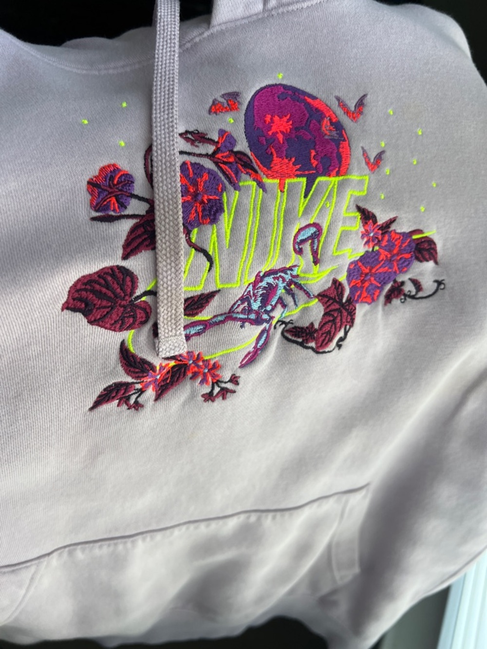 Nike Light Lavender Hoodie with Neon Yellow & Magenta Floral Embroidery